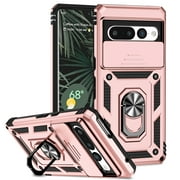Google Pixel 6 Kickstand Armor Case with Slide Camera Lens Protection Cover Built-in 360° Rotate Ring Holder Stand Magnetic Military Shockproof Phone Cover Case for Google Pixel 6,\nRosegold